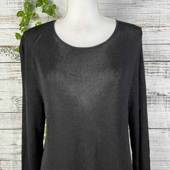 Eileen Fisher Tunic Top Women's Size L Black Silver Stretch Lagenlook Oversized - Picture 5 of 14